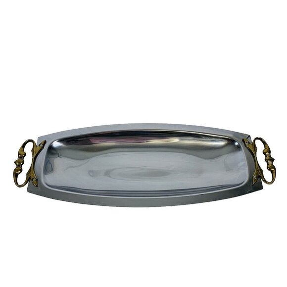 Kromex USA Bread Tray Serving Platter 17 in Brass Handles Special Event Catering - Picture 1 of 9